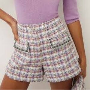 House of Harlow High Waisted Pink and Purple Plaid Tweed Shorts Size 4